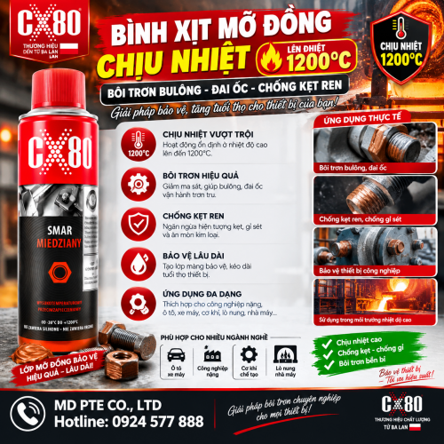 ???????? CX-80 COPPER GREASE SPRAY – BÌNH XỊT MỠ ĐỒNG CHỊU NHIỆT LÊN ĐẾN 1200°C! ???????? CX-80 COPPER GREASE SPRAY – BÌNH XỊT MỠ ĐỒNG CHỊU NHIỆT LÊN ĐẾN 1200°C!